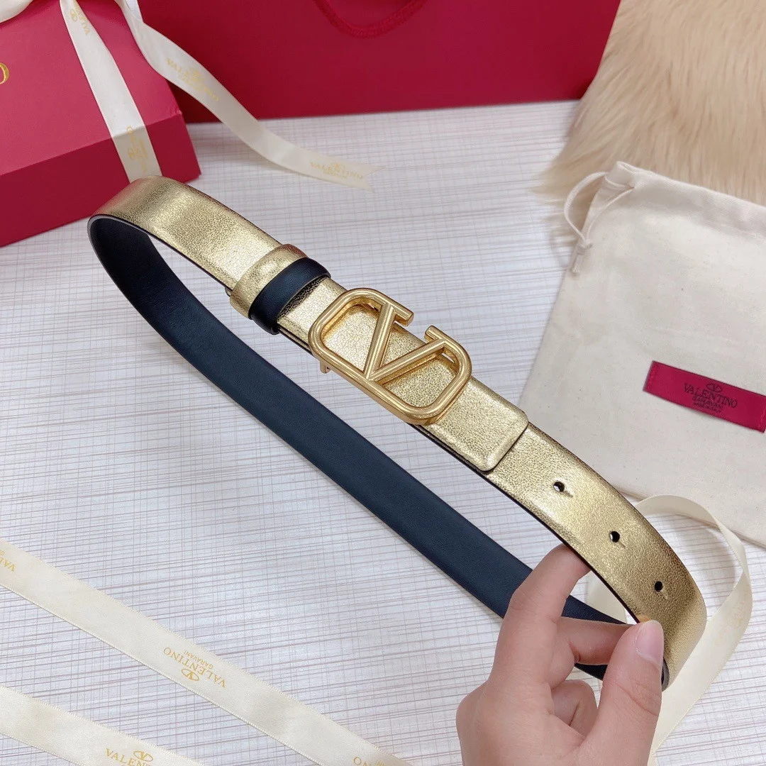 Valentino VLogo Reversible Belt 30mm in Black and Gold Metallic Calfskin product view 7