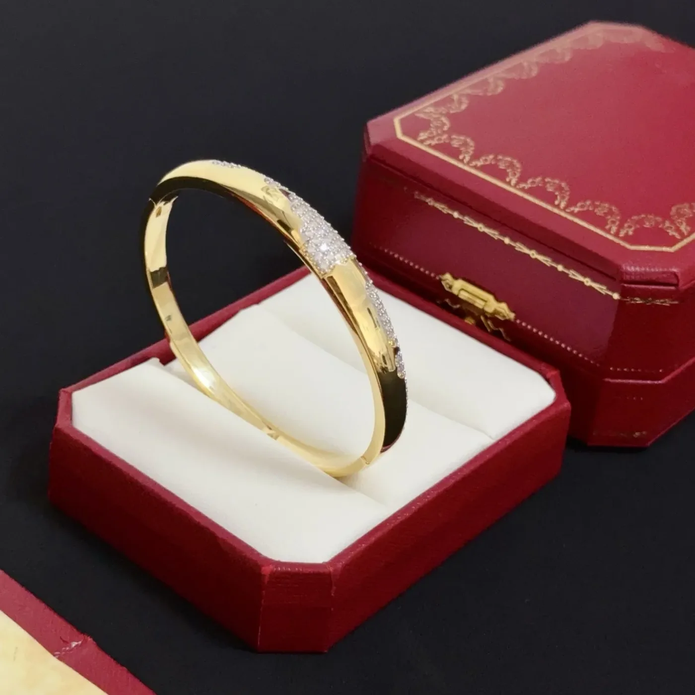Cartier Gold-Tone Slim Bangle with Pave-Effect Row product view 5