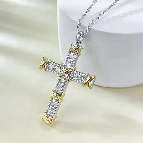 Tiffany  Co. Ten-Stone-Effect Cross Pendant Necklace Two-Tone product photo