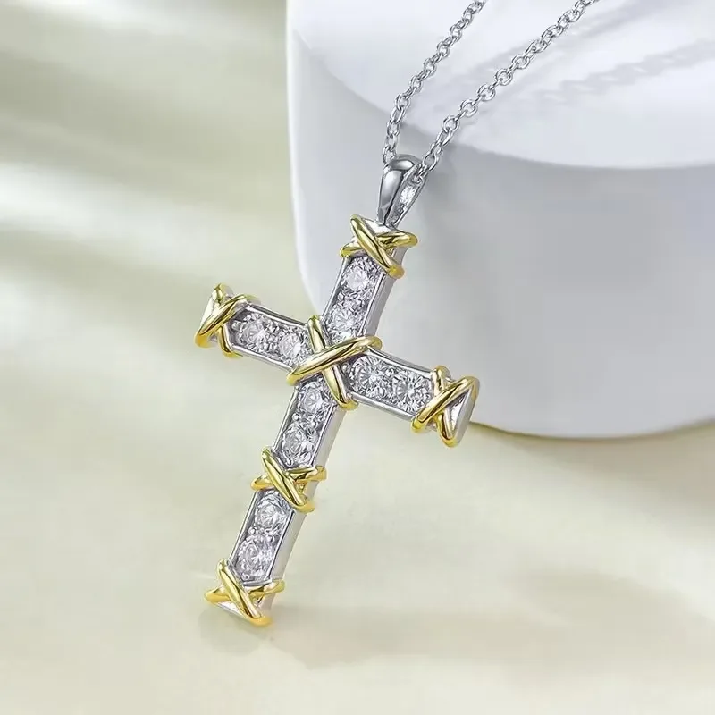 Tiffany  Co. Ten-Stone-Effect Cross Pendant Necklace Two-Tone product view 1