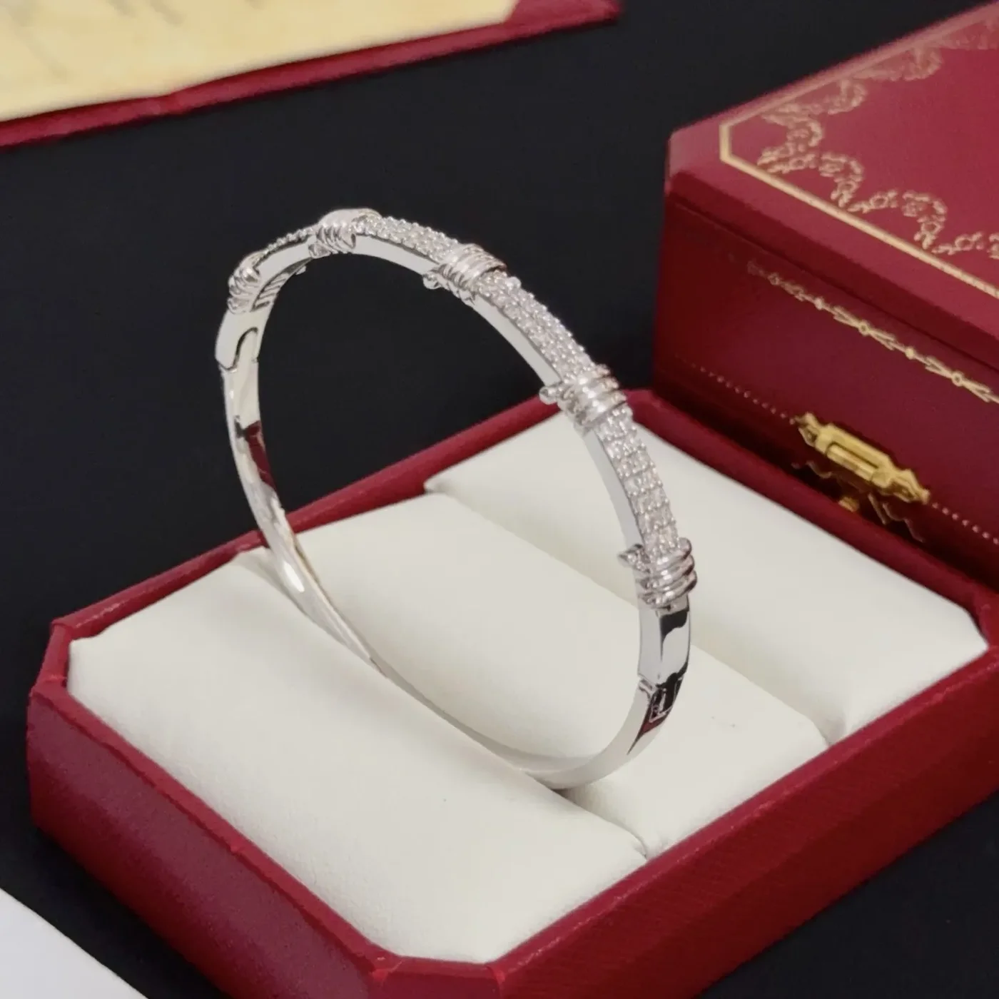 Cartier Silver-Tone Textured Bangle with Pave-Effect Details product view 3