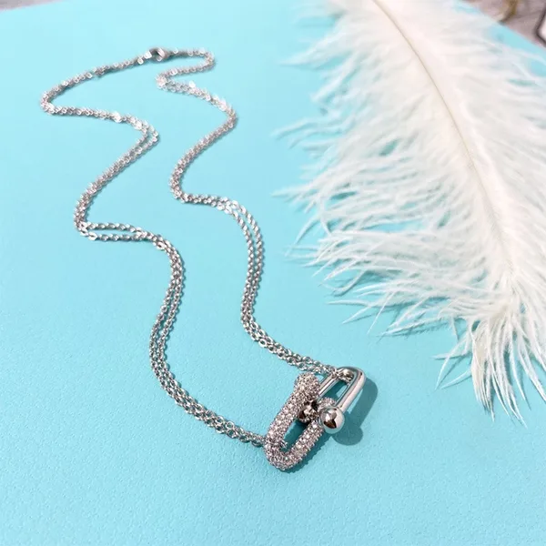 Tiffany  Co. Double Horseshoe Pavé-Effect Clasp Necklace Silver-Tone product photo