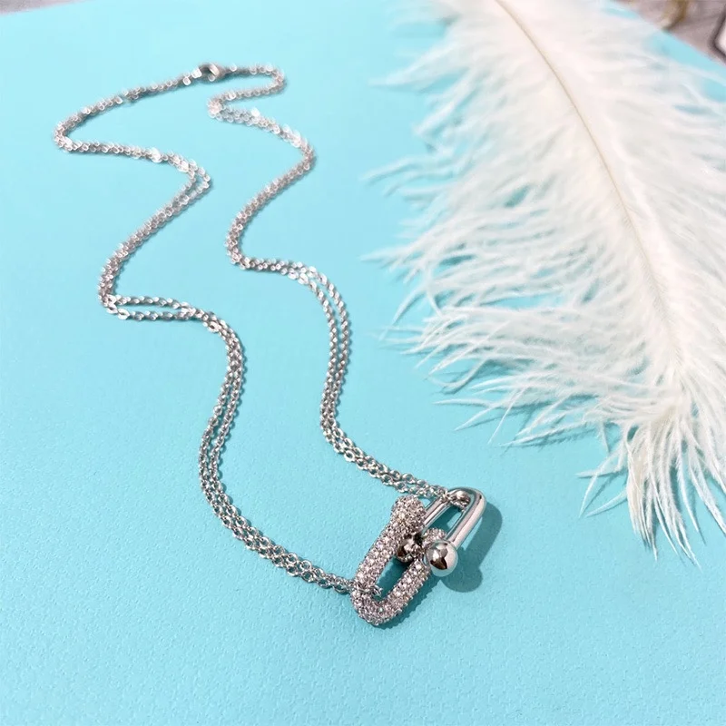 Tiffany  Co. Double Horseshoe Pavé-Effect Clasp Necklace Silver-Tone product view 1