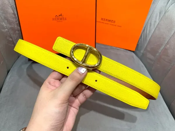 Hermès Yellow/Brown Reversible Belt with Gold-Tone Oval Buckle product view 4