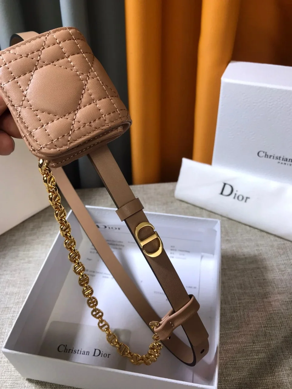 Dior Caro 15MM Belt with Removable Pouch in Beige Calfskin product view 5