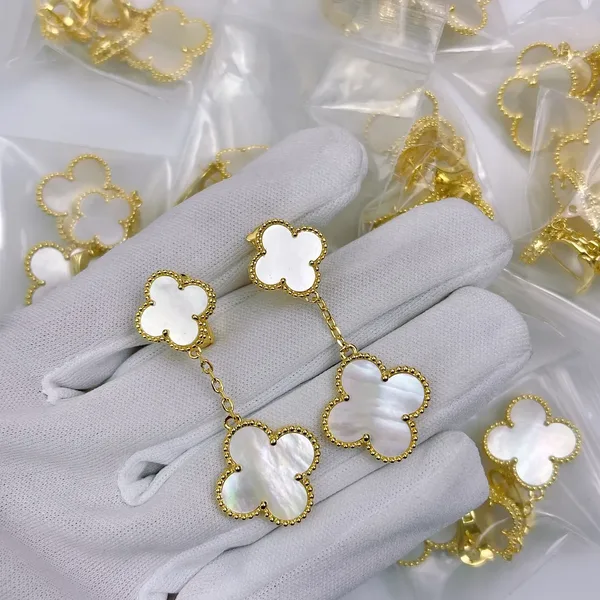 Van Cleef  Arpels Alhambra White Two-Motif Gold-Tone Drop Earrings product view 8