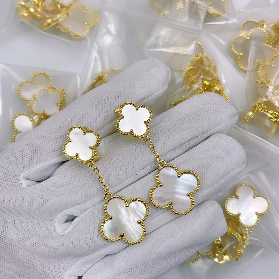 Van Cleef  Arpels Alhambra White Two-Motif Gold-Tone Drop Earrings product view 8