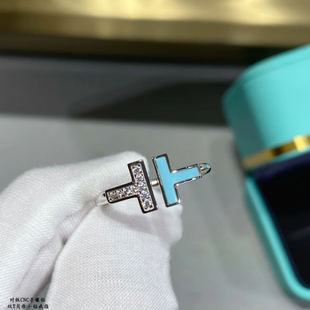 Tiffany  Co. Double T Colored Inlay Ring Silver-Tone with Blue Inlay product view 1