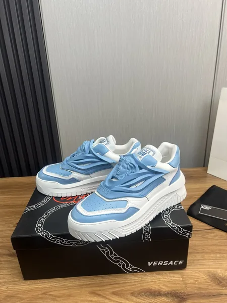 Versace Blue  White Leather Sneakers product view 3