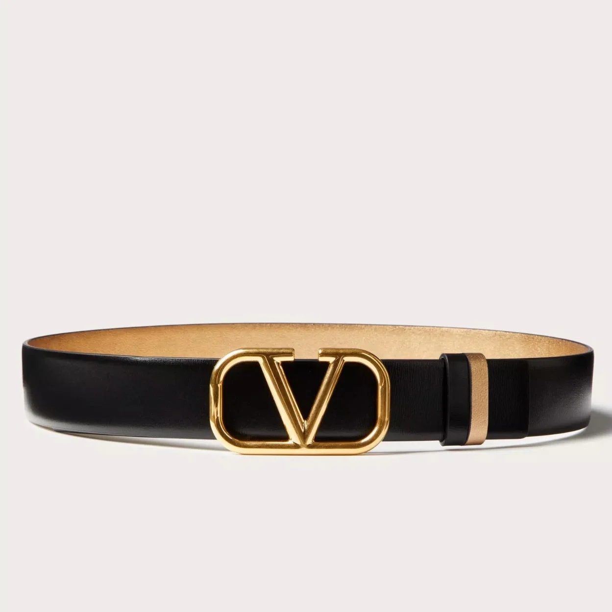 Valentino VLogo Reversible Belt 30mm in Black and Gold Metallic Calfskin product view 1