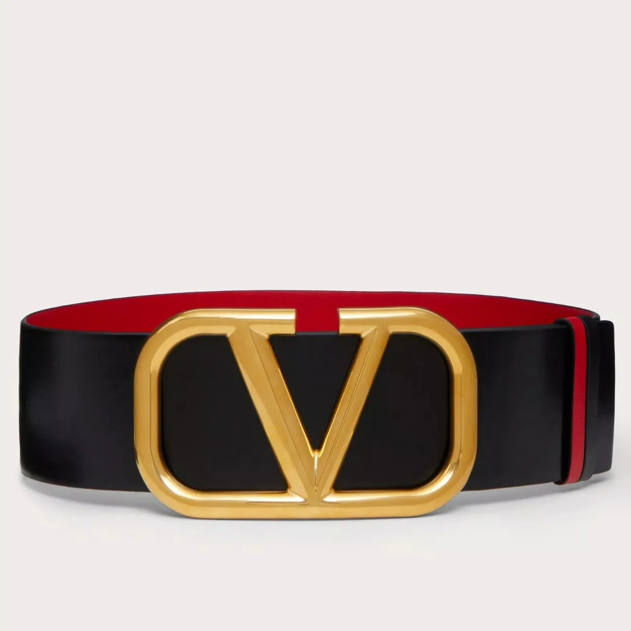 Valentino VLogo Reversible Belt 70mm in Black and Red Calfskin product view 1