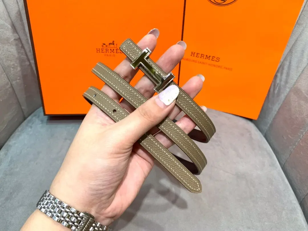 Hermès Taupe/Black Reversible Belt with Silver-Tone Slim H Buckle product view 6