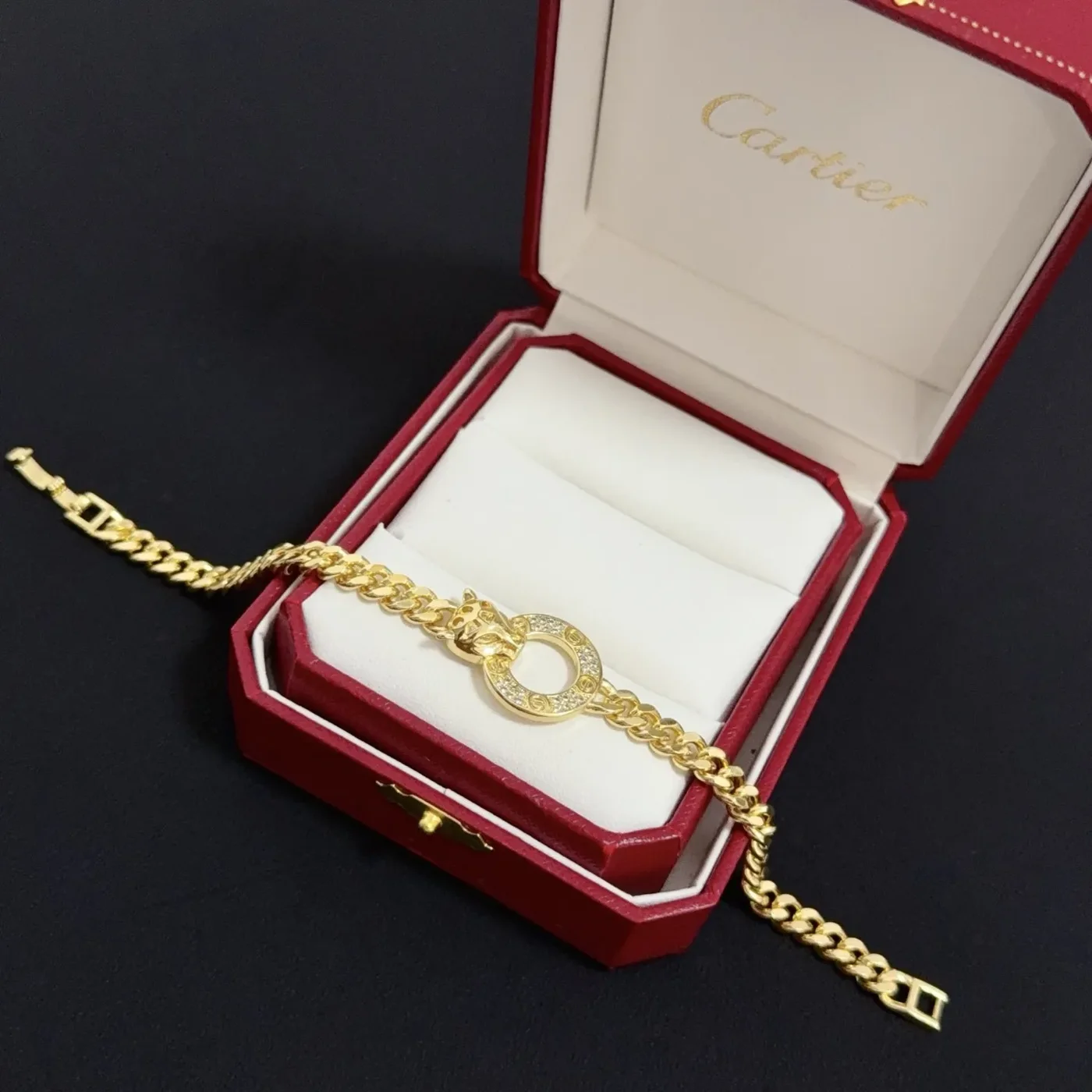 Cartier Gold-Tone Chain-Link Bracelet with Round Pave-Effect Clasp product view 6