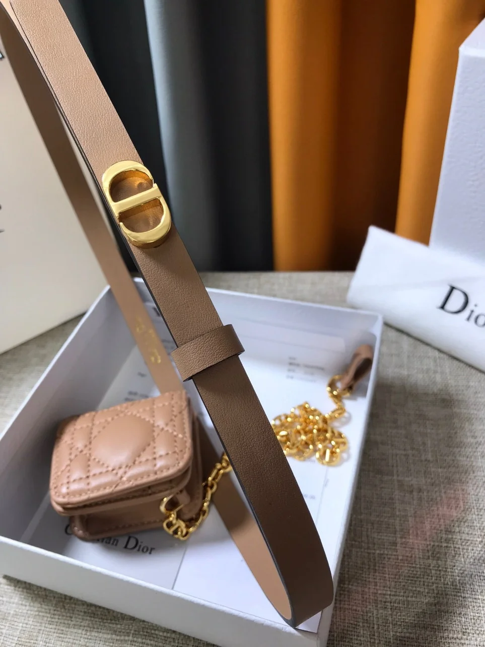 Dior Caro 15MM Belt with Removable Pouch in Beige Calfskin product view 9