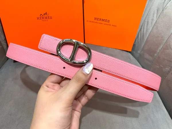 Hermès Pink/Red Reversible Belt with Silver-Tone Oval Buckle product view 4