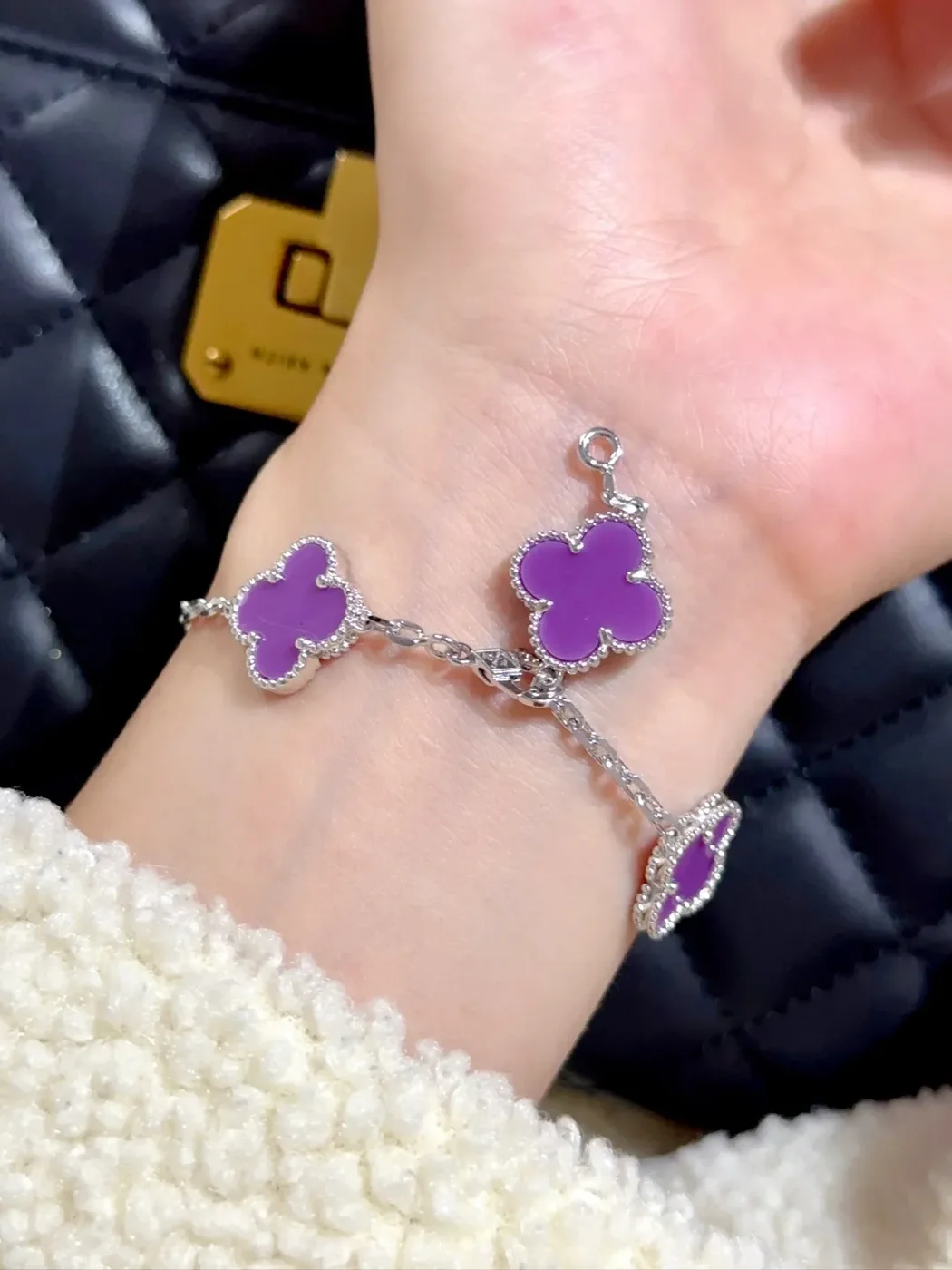Van Cleef  Arpels Alhambra Purple Five-Clover Silver-Tone Bracelet product view 3