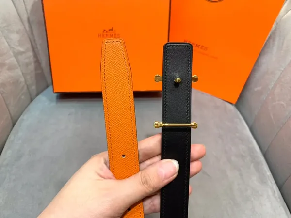 Hermès Orange/Black Reversible Belt with Gold-Tone Stirrup-Style H Buckle product view 7