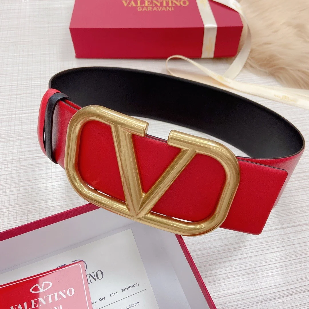 Valentino VLogo Reversible Belt 70mm in Black and Red Calfskin product view 6