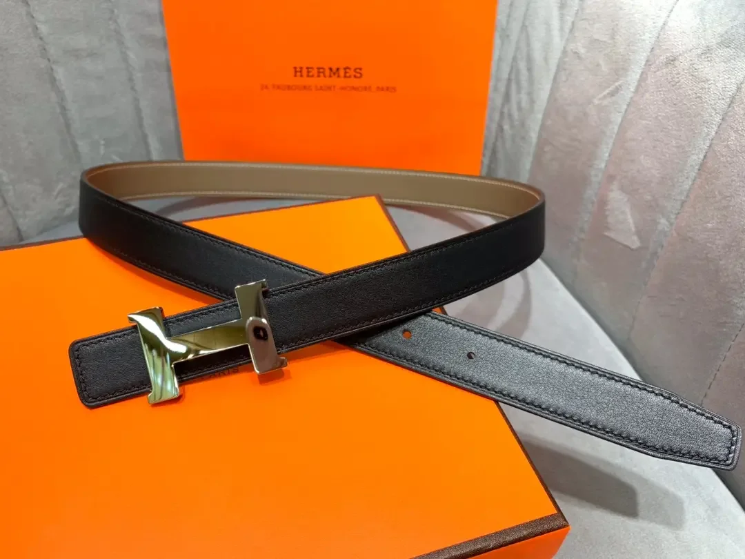 Hermès Taupe/Black Reversible Belt with Gold-Tone Wide H Buckle product view 1