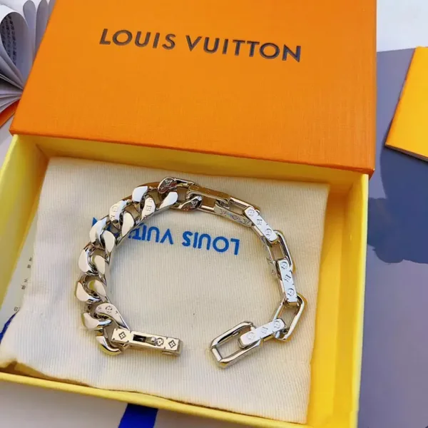 Louis Vuitton Mixed Cuban and Plate Link Open Bracelet Silver-Tone product photo