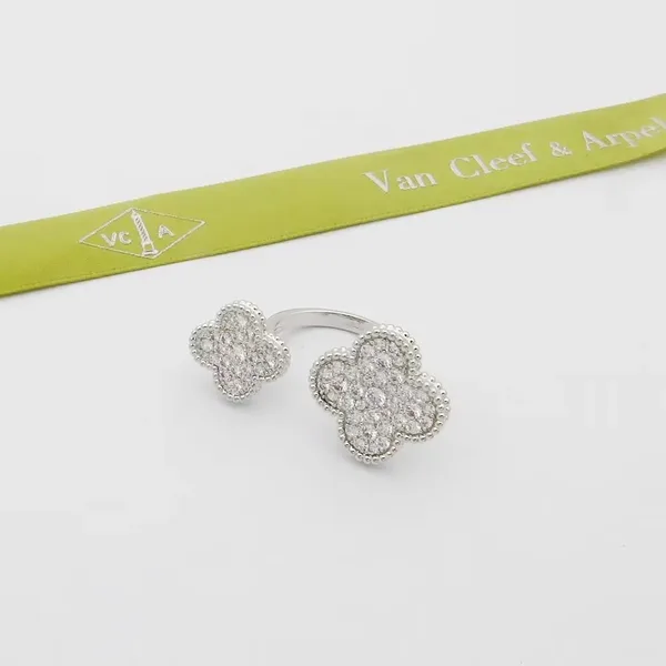 Van Cleef  Arpels Alhambra Silver-Tone Pave-Effect Clover Open Ring product view 2