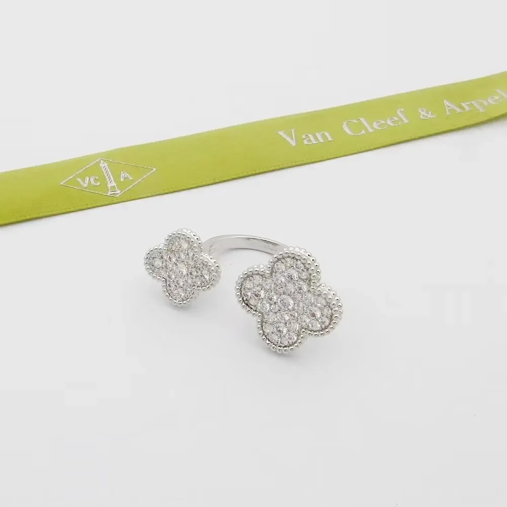 Van Cleef  Arpels Alhambra Silver-Tone Pave-Effect Clover Open Ring product view 2