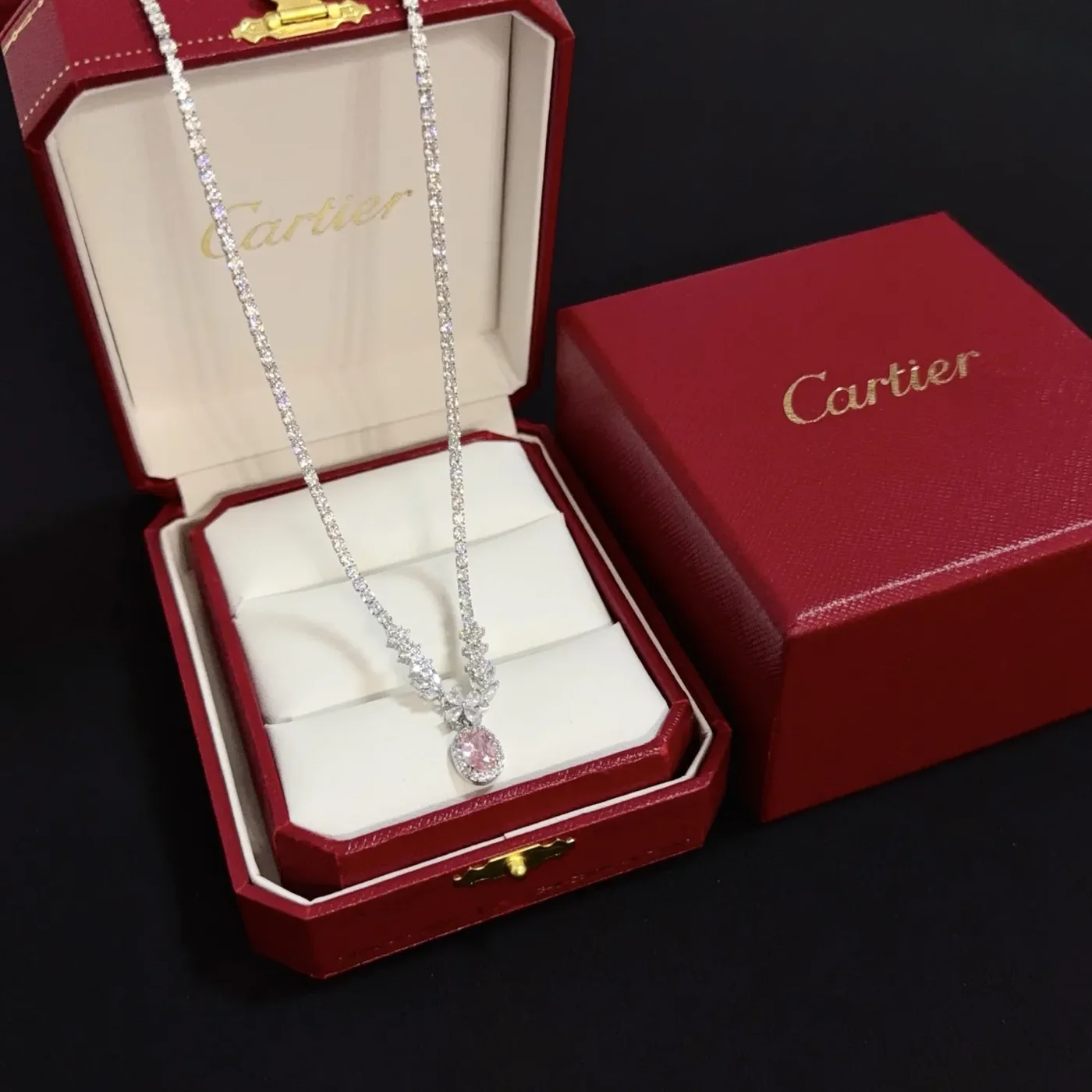Cartier Pink Pear-Shaped Silver-Tone Pendant Necklace product view 1
