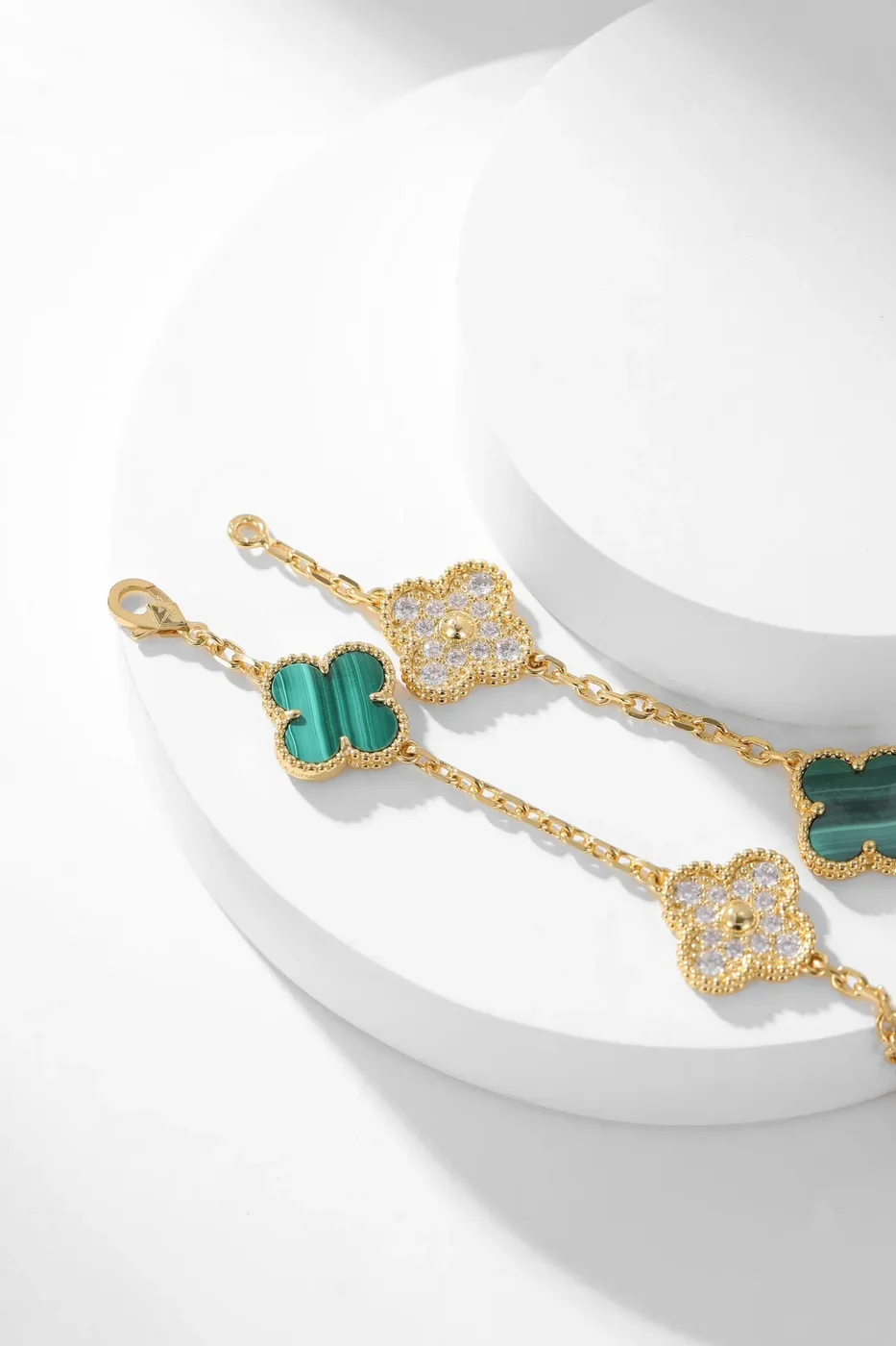 Van Cleef  Arpels Alhambra Green and Pave-Effect Ten-Motif Gold-Tone Necklace product view 7