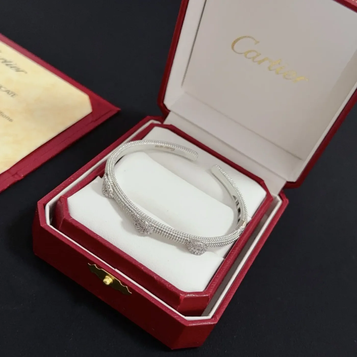Cartier Silver-Tone Open Cuff with Pave-Effect Head product view 2