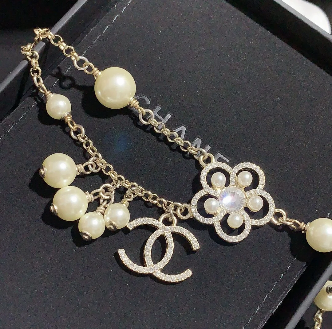 Chanel Flower CC Pearl-Effect Charm Bracelet Gold-Tone product view 2