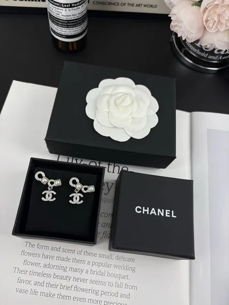 Chanel Pearl-Effect Pavé Coco Drop Earrings Silver-Tone product view 4
