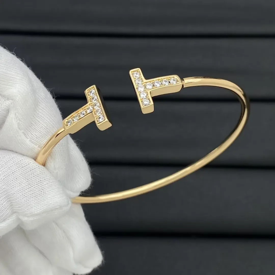 Tiffany  Co. Double T Narrow Round-Wire Pavé-Effect Cuff Gold-Tone product view 1