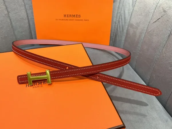 Hermès Pink/Red Reversible Belt with Gold-Tone Slim H Buckle product view 3