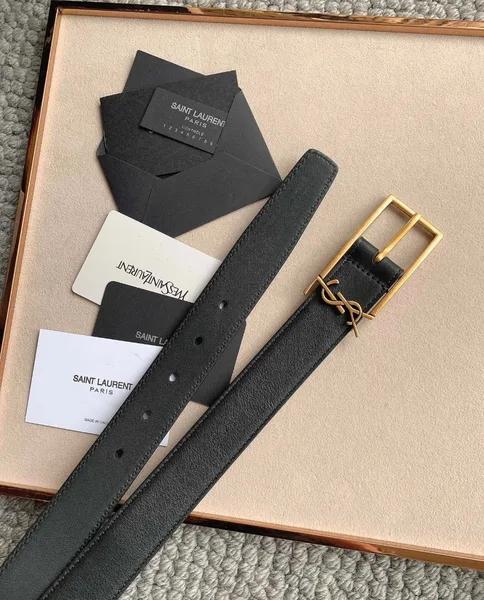Saint Laurent New Cassandre Buckle Belt 30MM In Black Leather product view 7