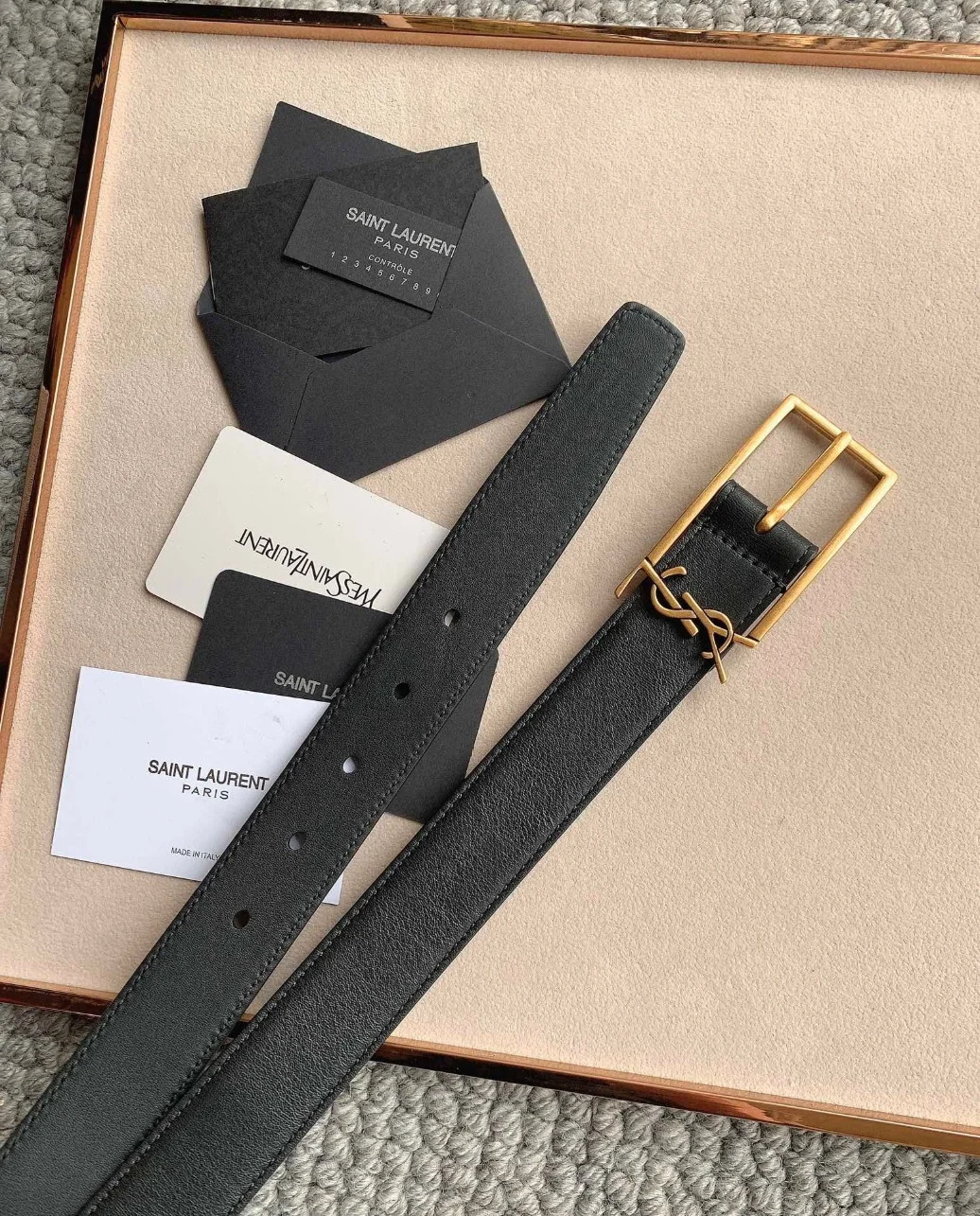 Saint Laurent New Cassandre Buckle Belt 30MM In Black Leather product view 7