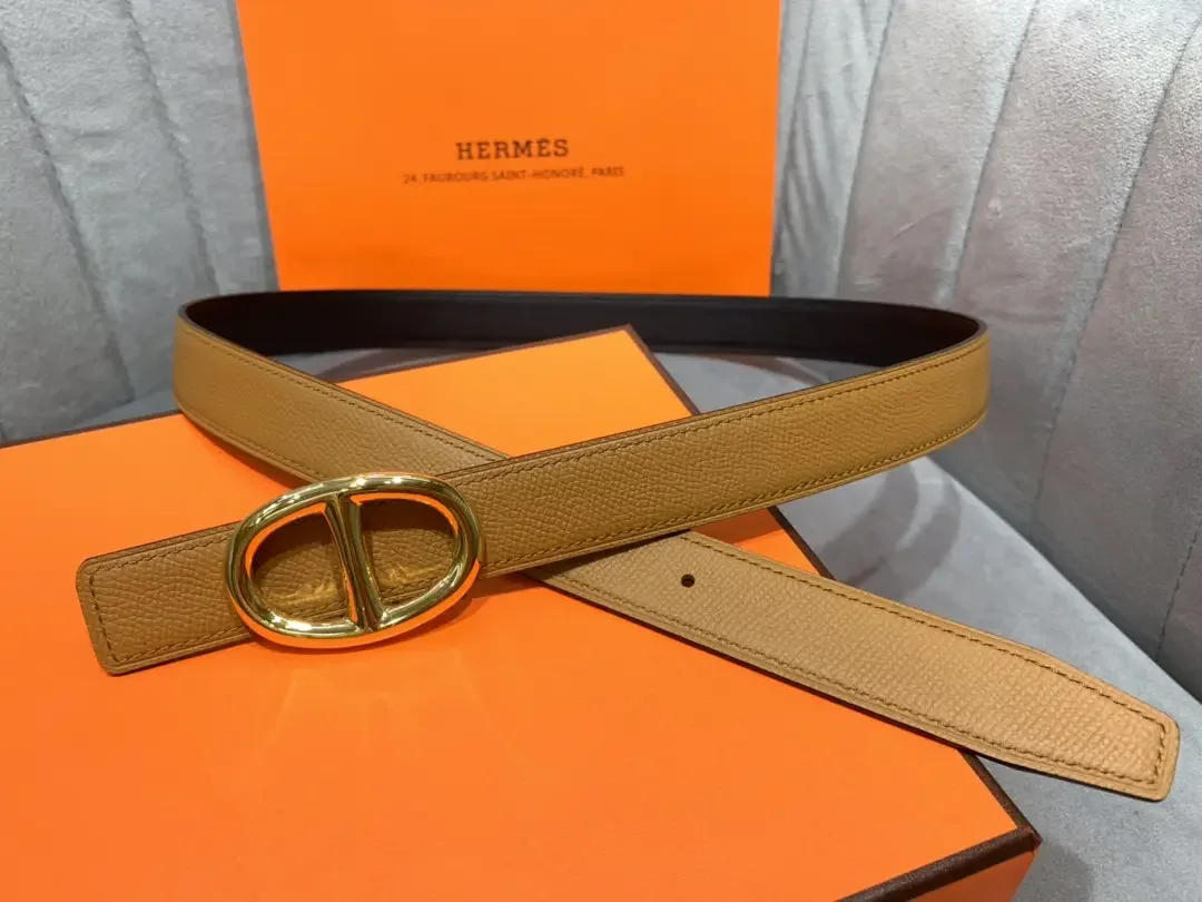 Hermès Tan/Black Reversible Belt with Gold-Tone Oval Buckle product view 1