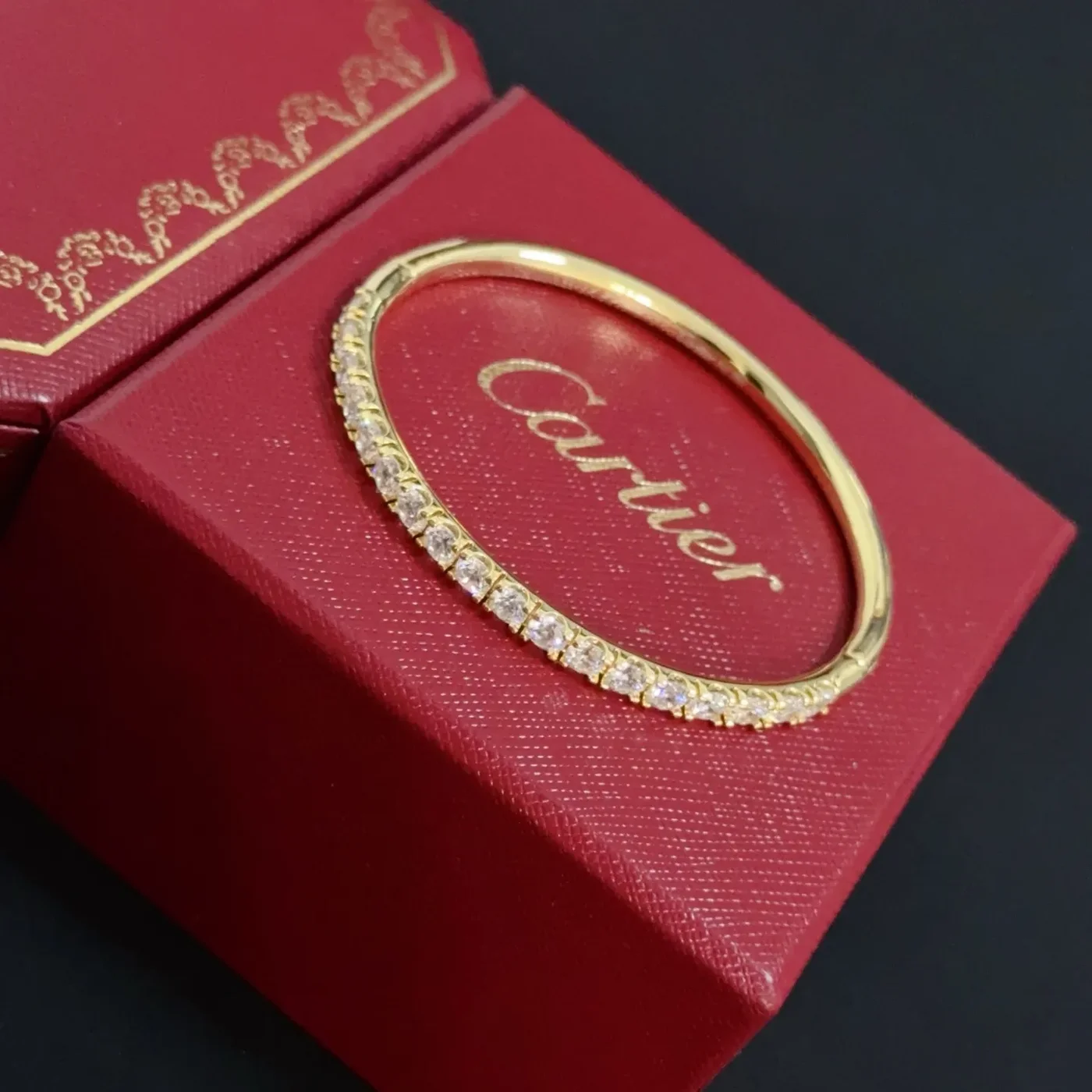 Cartier Gold-Tone Bangle with Rectangular Crystal-Effect Details product view 7