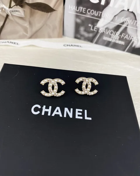 Chanel Pearl-Effect Pavé CC Stud Earrings Gold-Tone product photo