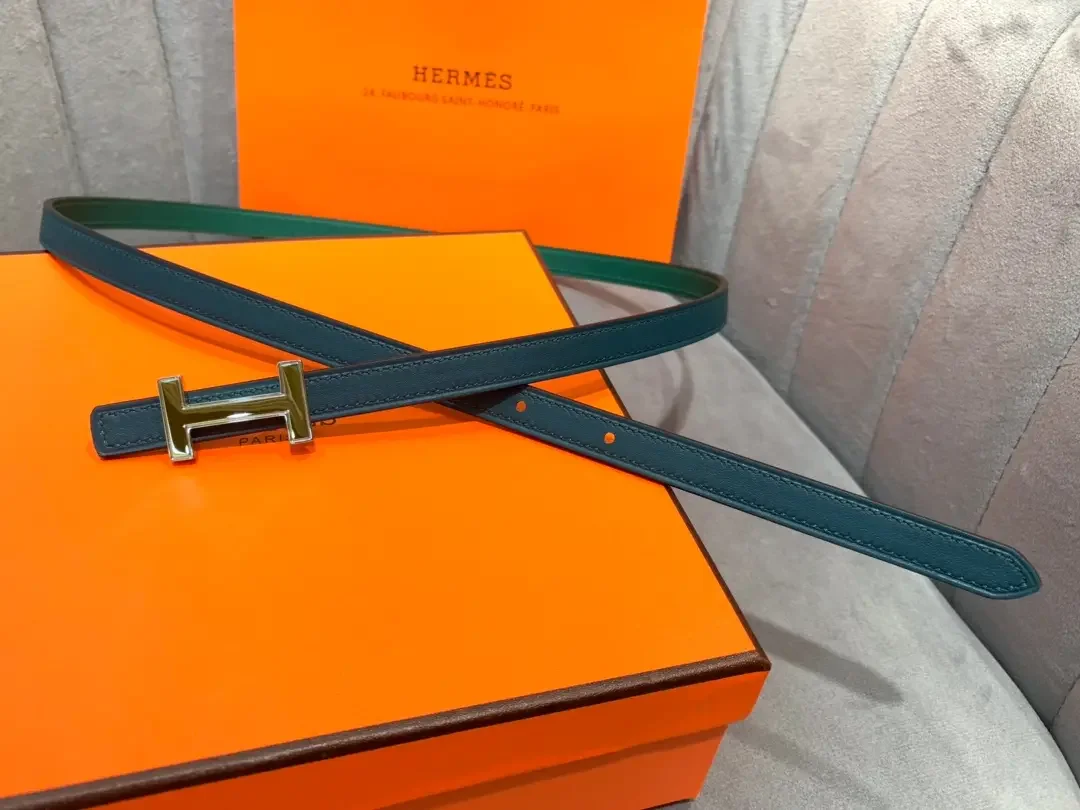 Hermès Green/Black Reversible Belt with Silver-Tone Slim H Buckle product view 1