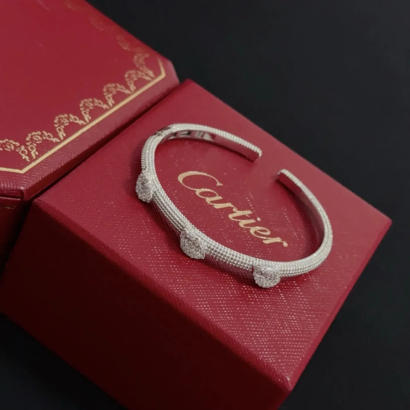 Cartier Silver-Tone Open Cuff with Pave-Effect Head product view 6