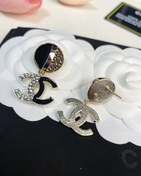 Chanel Black Enamel Pavé CC Drop Earrings Black and Gold-Tone product view 7