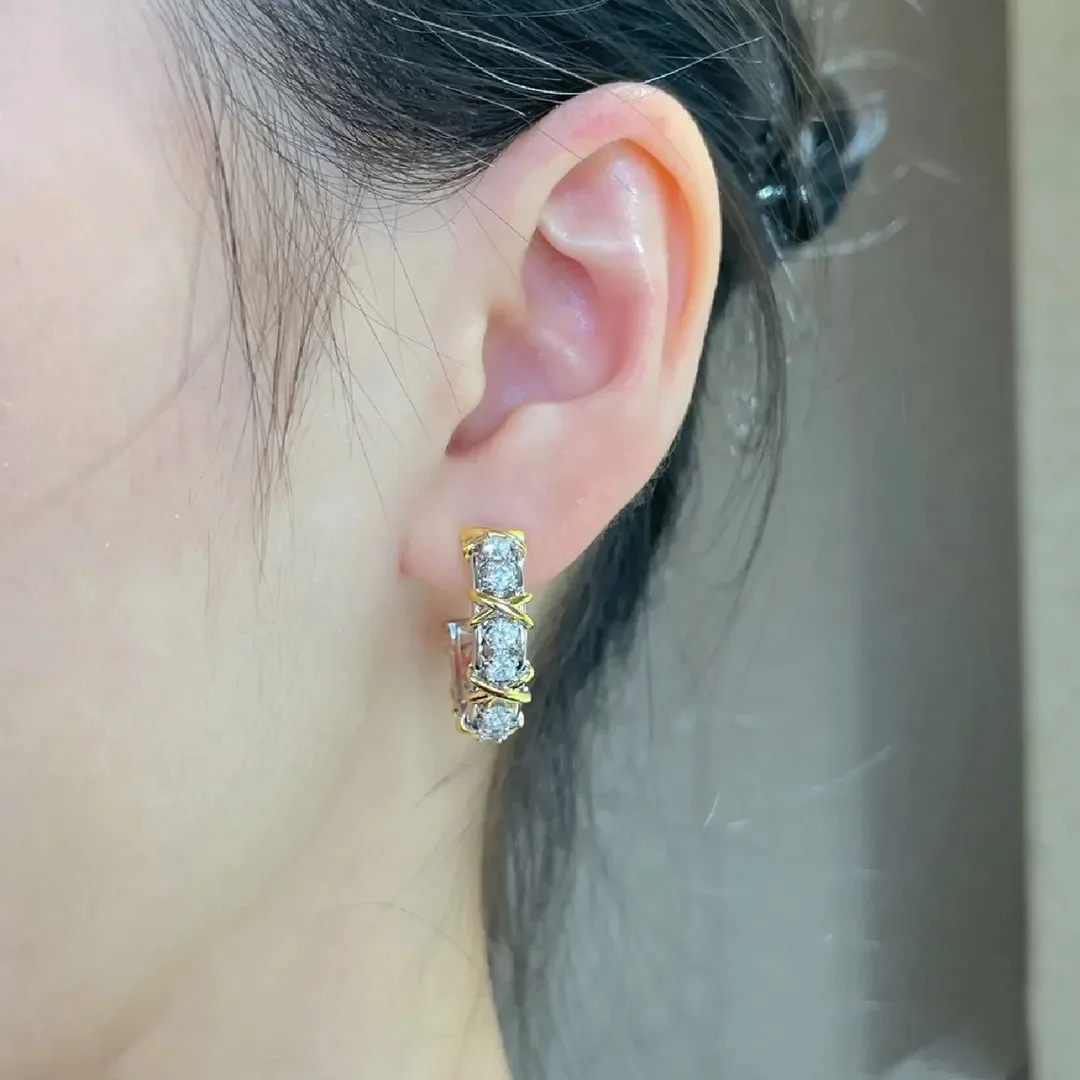 Tiffany  Co. Edge Cross Pavé-Effect Hoop Earrings Two-Tone product view 4