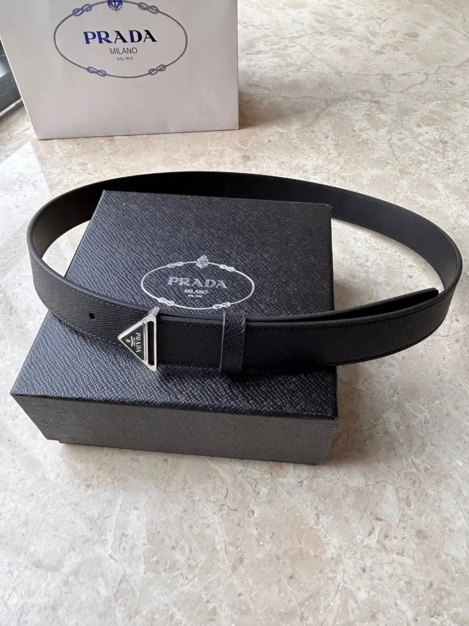 Prada Triangular Buckle Belt 30MM in Black Saffiano Leather product view 5