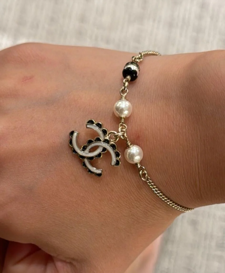 Chanel Black Bead Pearl-Effect CC Chain Bracelet Gold-Tone product view 5