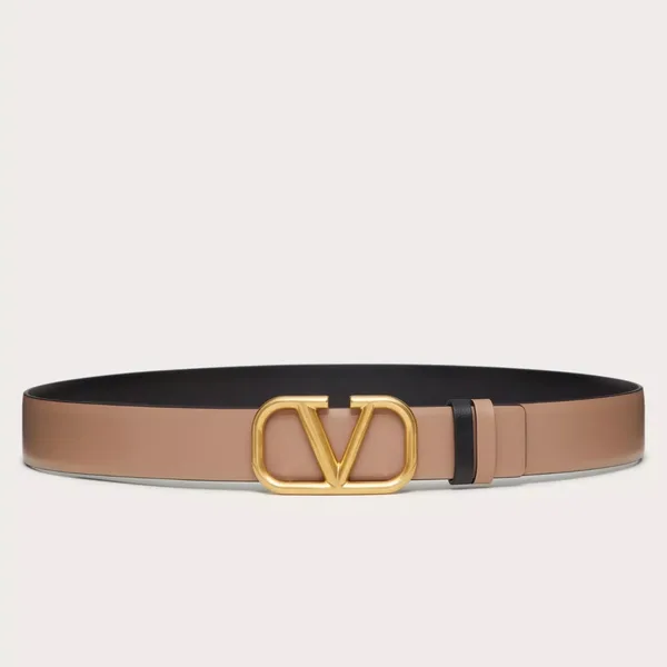 Valentino VLogo Reversible Belt 30mm in Beige and Black Calfskin product photo
