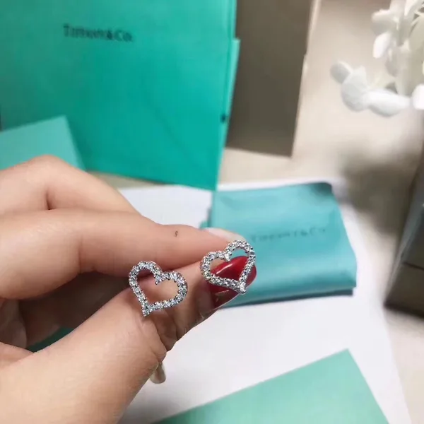 Tiffany  Co. Pavé-Effect Open Heart Stud Earrings Silver-Tone product view 3