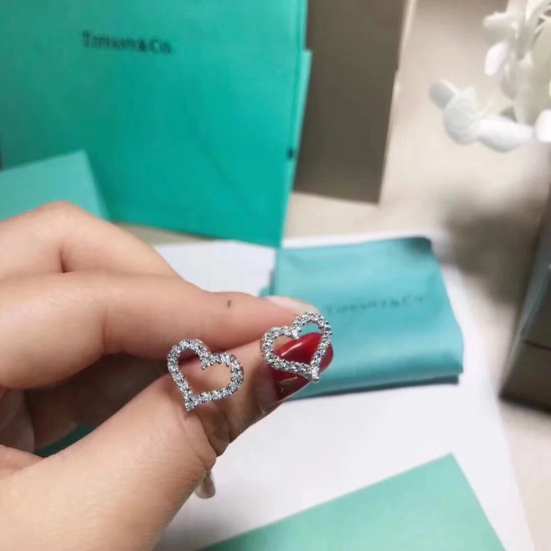 Tiffany  Co. Pavé-Effect Open Heart Stud Earrings Silver-Tone product view 3