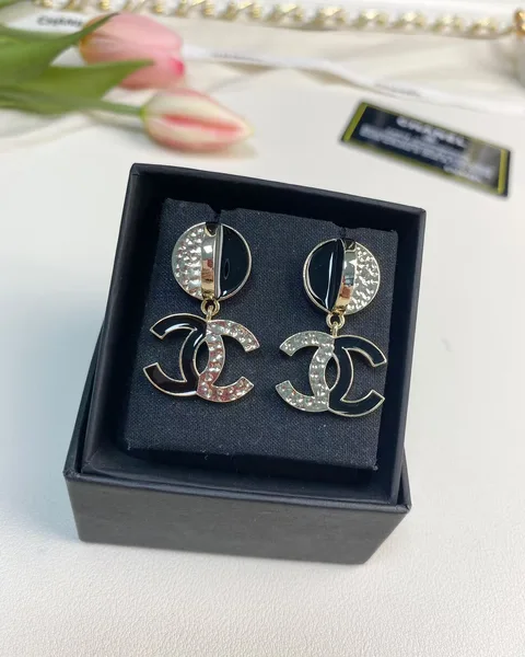 Chanel Black Enamel Pavé CC Drop Earrings Black and Gold-Tone product view 4