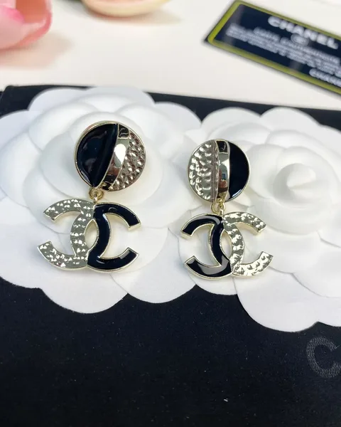 Chanel Black Enamel Pavé CC Drop Earrings Black and Gold-Tone product photo