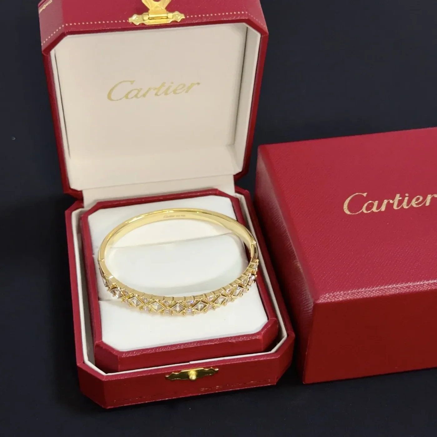 Cartier Gold-Tone Textured Bangle with Teardrop Crystal-Effect Details product view 1